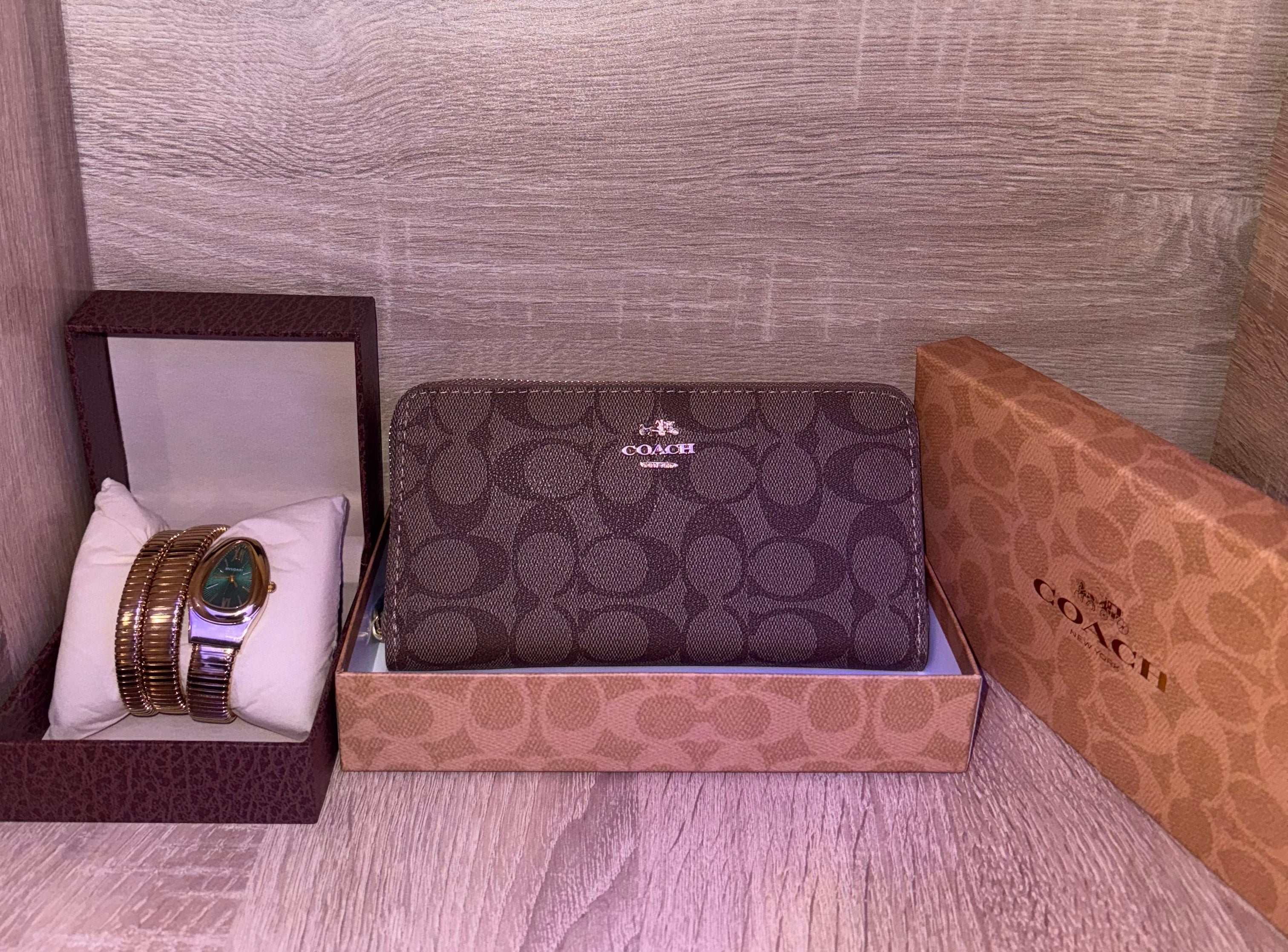 PACK BVLGARI + PORTE FEUILLE COACH MARRON