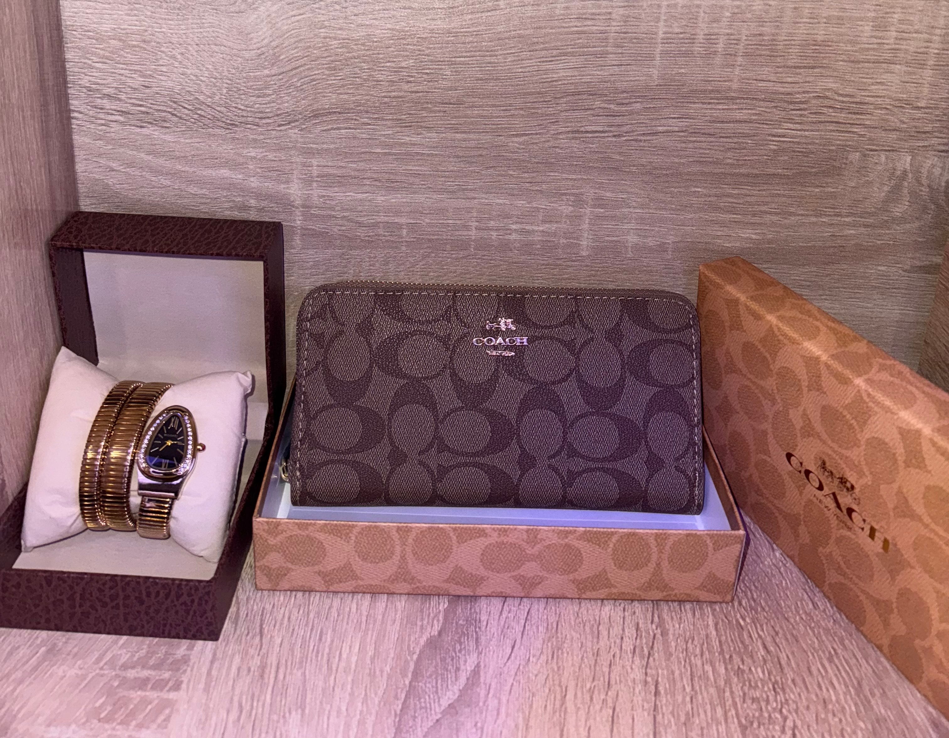 PACK BVLGARI + PORTE FEUILLE COACH MARRON