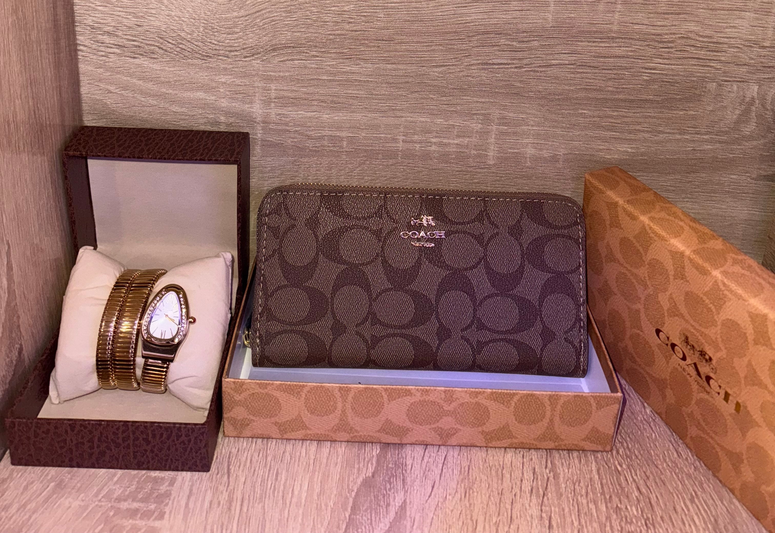 PACK BVLGARI + PORTE FEUILLE COACH MARRON